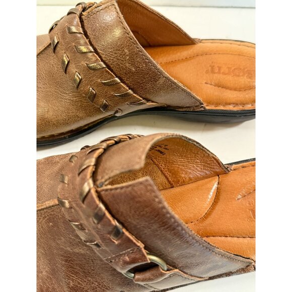 Born Brown Leather Slip On Mules Clogs Shoes Women's Size 9M - Picture 4 of 9